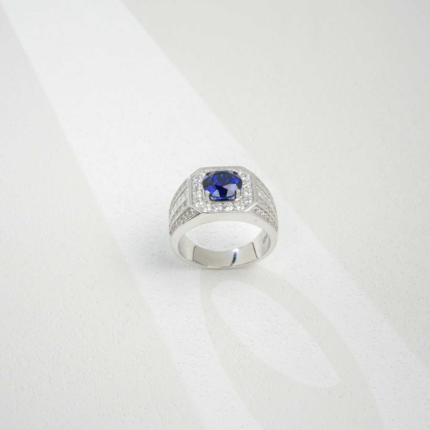 925 Silver Lab Sapphire Ring Round Centre, Simple Vintage Premium - Photo 3