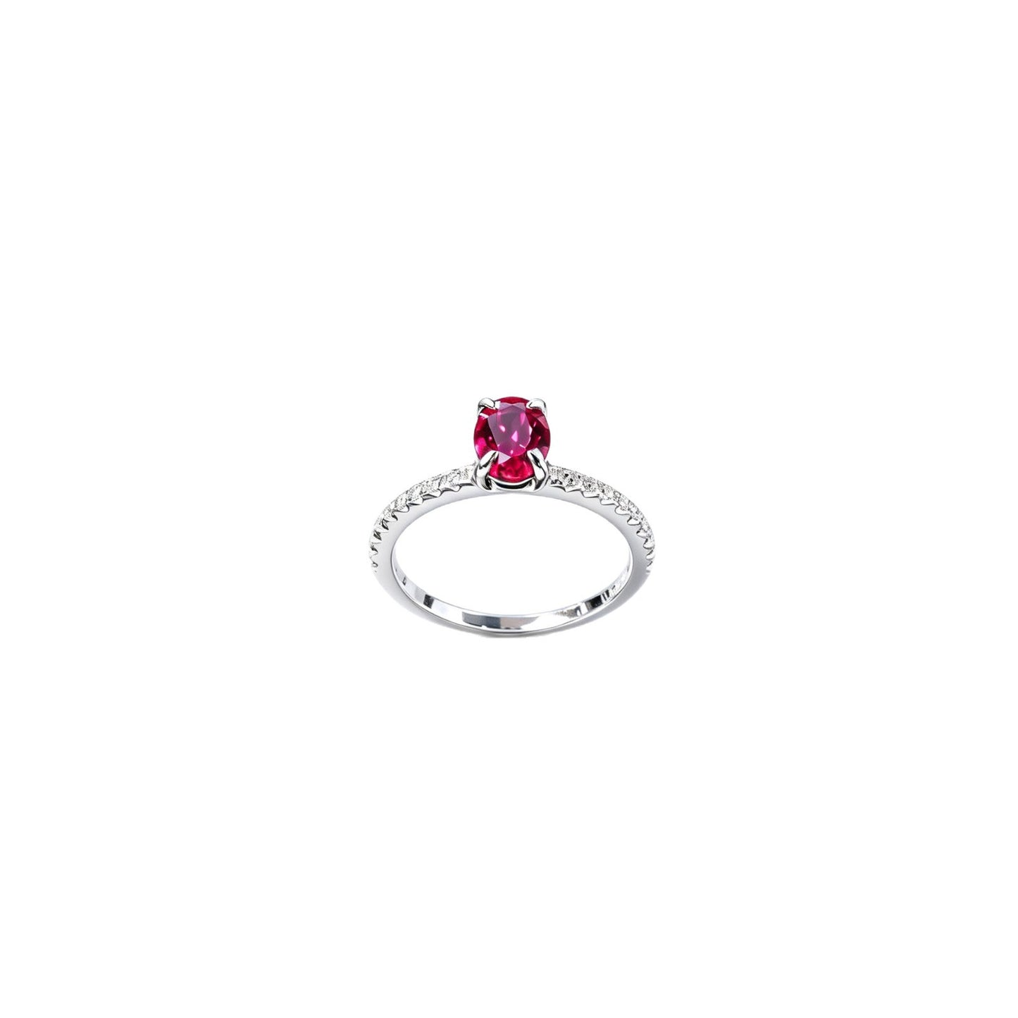 Lab Ruby Ring S925 Sterling Silver Oval 4-Claw Setting, Engagement Gemstone - Photo 5