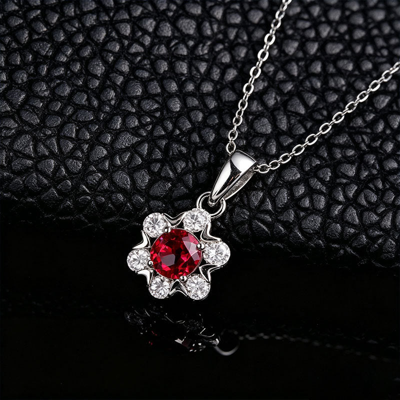 S925 Silver Petal Halo Necklace, Simple Round Stone - Photo 2
