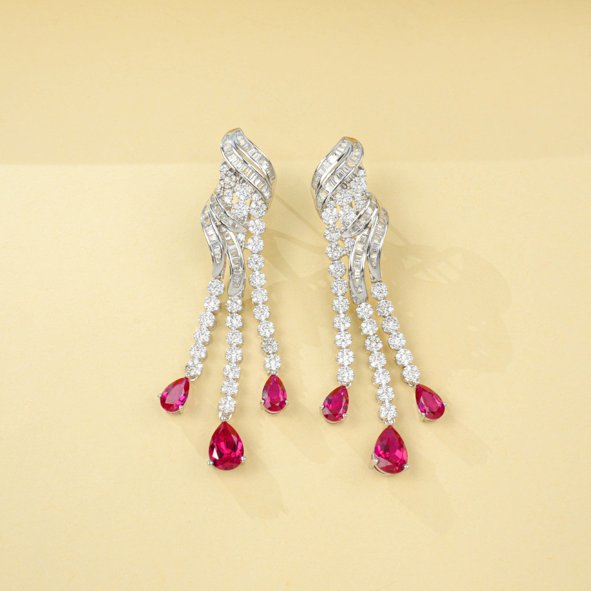 S925 Sterling Silver Lab Ruby Jewellery Set (Necklace, Bracelet, Ring, Earrings) - Photo 4