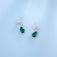 S925 Silver Crown Teardrop Lab Emerald Stud Earrings, Diamond Long Drop - Photo 3