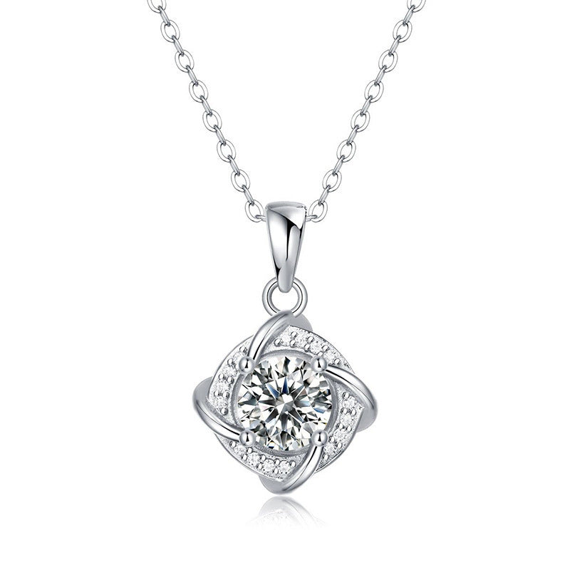S925 Silver Pinwheel Twisted Pendant 4-Claw Centre Surround Setting, Design Elegant - Photo 5