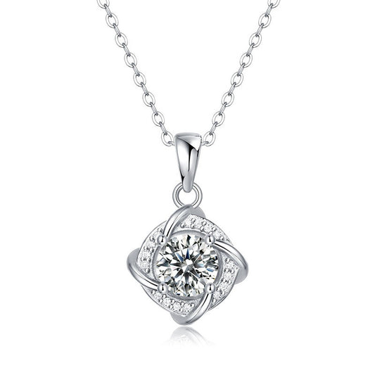 S925 Silver Pinwheel Twisted Pendant 4-Claw Centre Surround Setting, Design Elegant - Photo 5