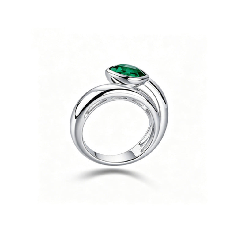925 Sterling Silver Lab Emerald Teardrop Ring, Vintage Versatile - Photo 3
