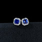 S925 Silver Lab Sapphire Stud Earrings Square Double-Layer Step Diamond Halo, Date Business Evening - Photo 3