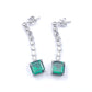 S925 Silver Princess-Cut Lab Emerald Long Drop Earrings, Pave Diamond Chain - Photo 4