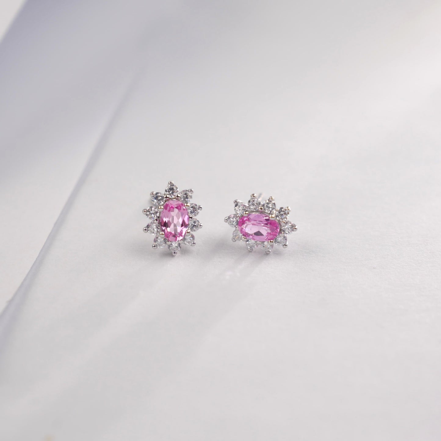 925 Sterling Silver Diana-Style Pink Diamond Sunflower Stud Earrings, Vintage for Women - Photo 2