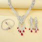 S925 Sterling Silver Lab Ruby Jewellery Set (Necklace, Bracelet, Ring, Earrings) - Photo 2