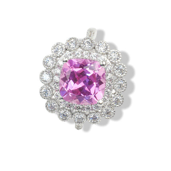 S925 Sterling Silver Lab Padparadscha Sparkly Pave Ring, Elegant for Women - Photo 1