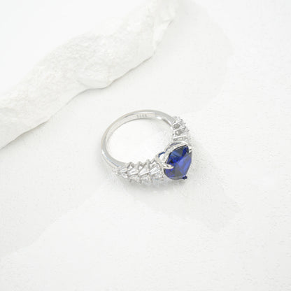 S925 Sterling Silver Lab Sapphire Heart-Cut Ring, Versatile for Women - Photo 5