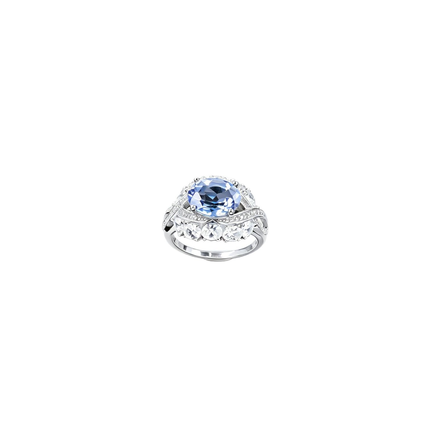 Lab Sapphire Ring S925 Sterling Silver Oval Diamond Hollow Design, Women's Evening Wedding - Photo 5
