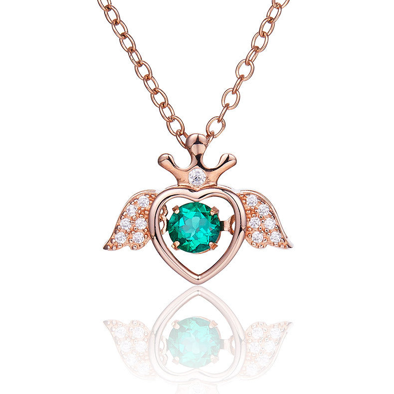 Lively Necklace 925 Silver Lab Emerald, Heart Simple Valentine - Photo 2