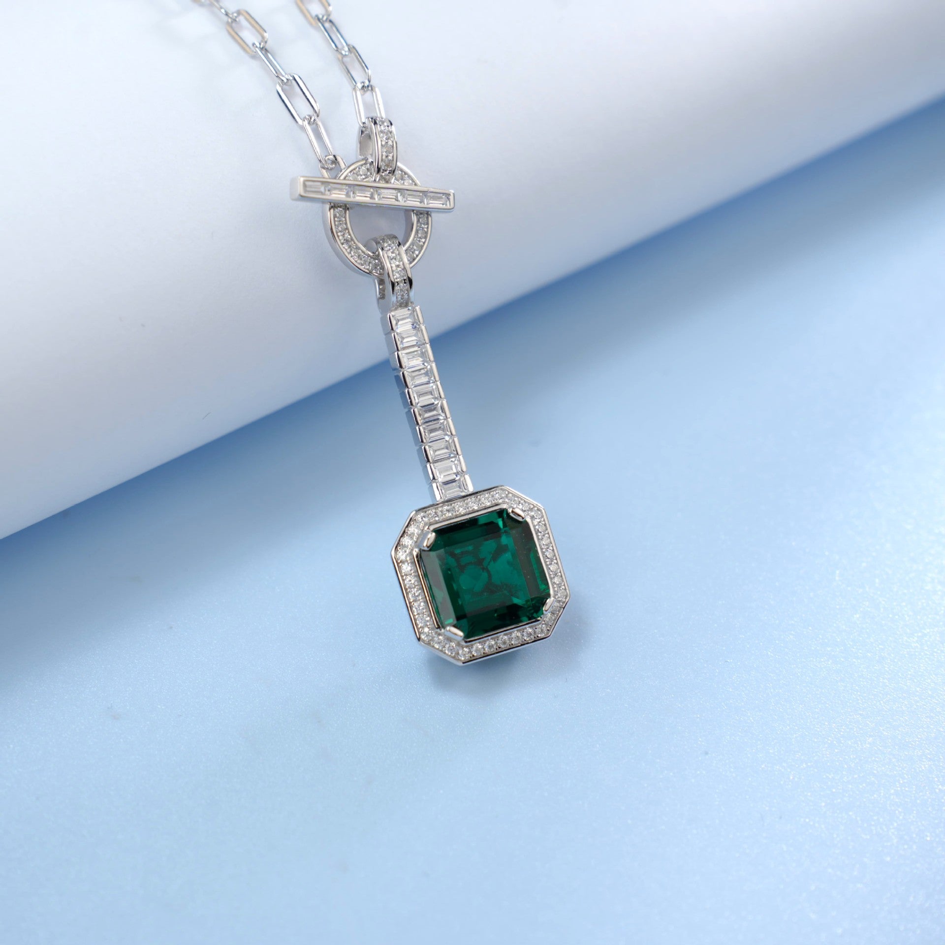 Lab Emerald Sterling Silver Necklace, Premium Jewellery - Photo 2
