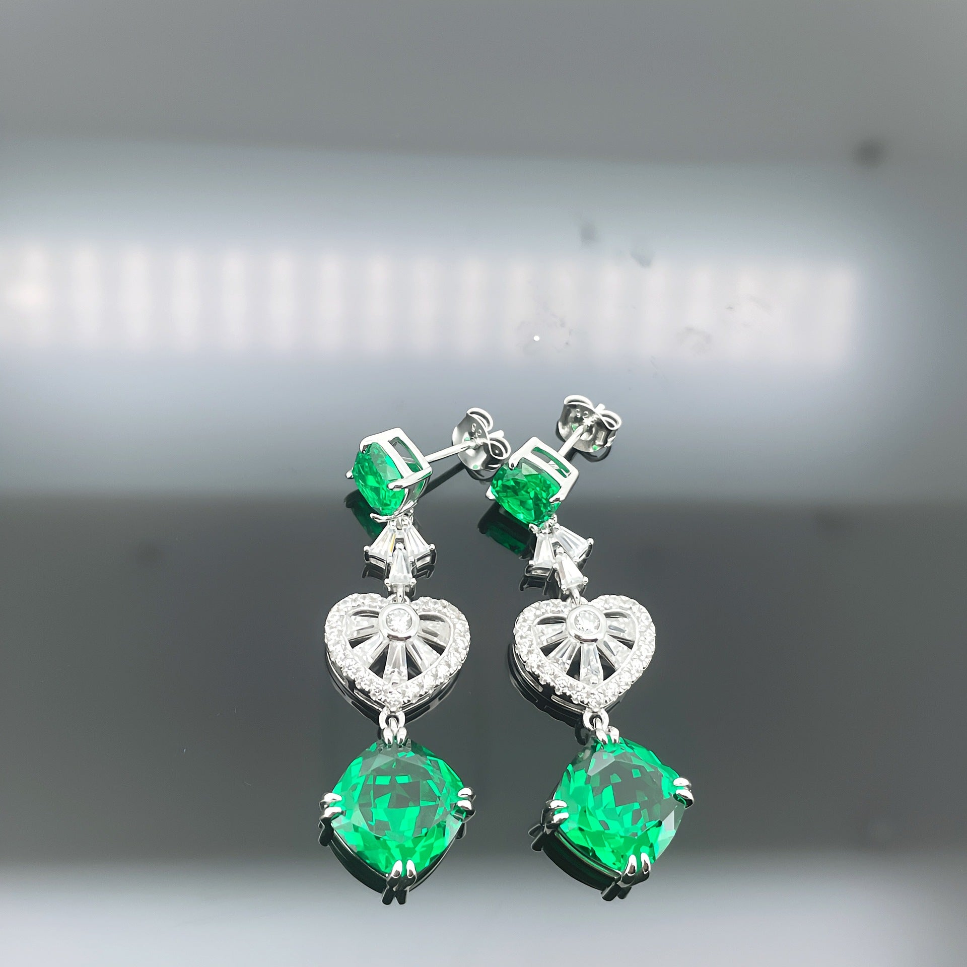 S925 Sterling Silver Green Garnet Heart Tassel Cushion Earrings, Versatile Premium for Women - Photo 4