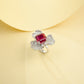 925 Sterling Silver Lab Ruby Square Three-Petal Ring, Premium Designer - Photo 4