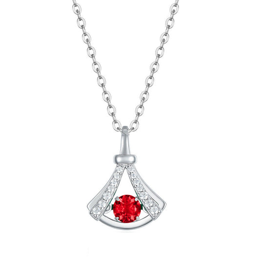 S925 Sterling Silver Gemstone Fan Pendant Necklace, Versatile Birthday Gift - Photo 5