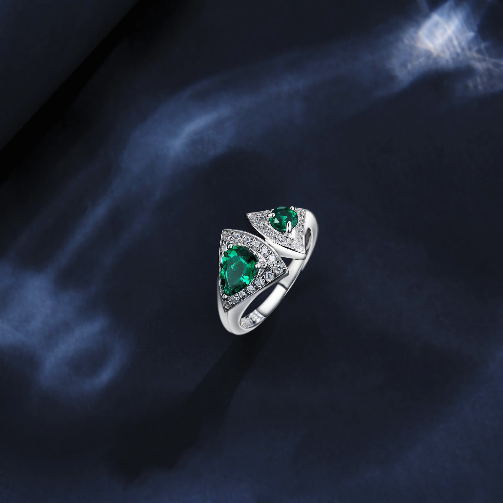 925 Sterling Silver Lab Emerald Double-Stone Ring, Unique Versatile - Photo 3