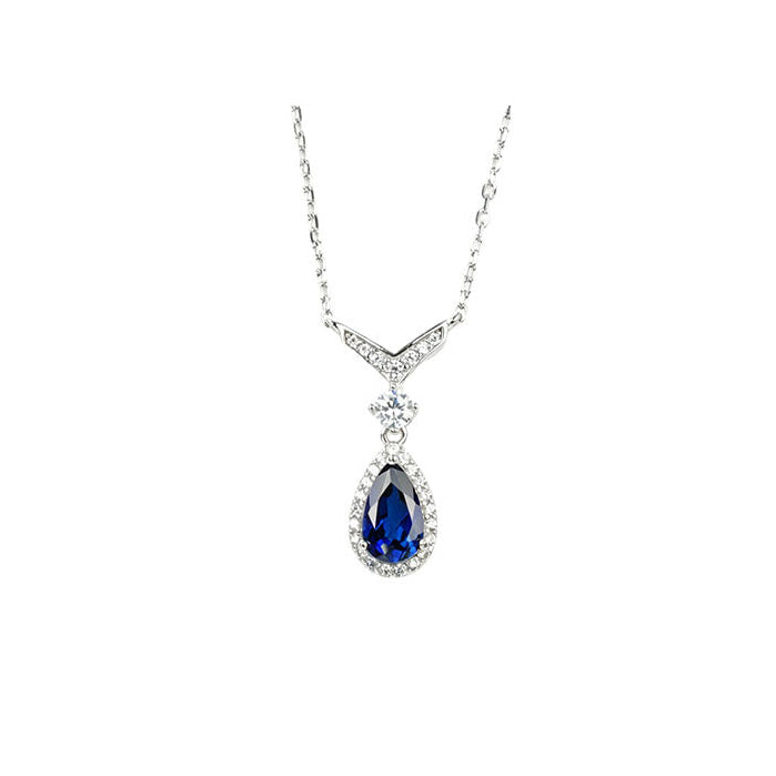S925 Lab Sapphire Necklace, Sterling Silver Premium - Photo 1