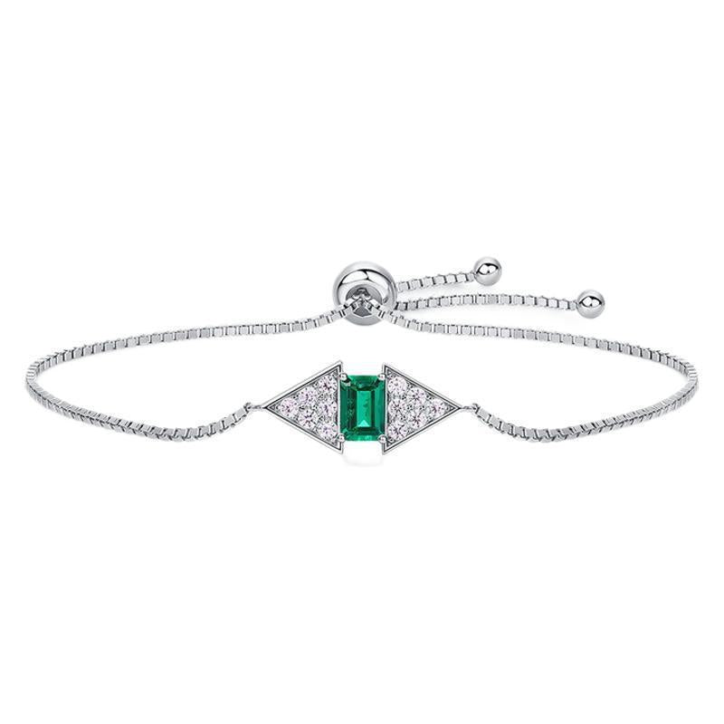 S925 Sterling Silver Lab Emerald Bracelet, Diamond Premium - Photo 5