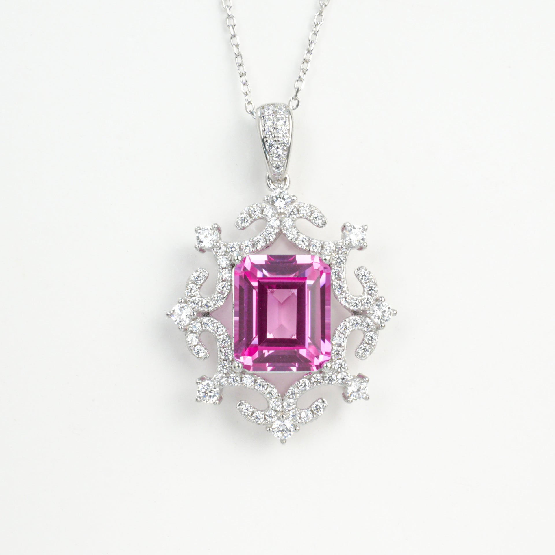 S925 Sterling Silver Lab Padparadscha Necklace, Elegant Minimalist - Photo 4
