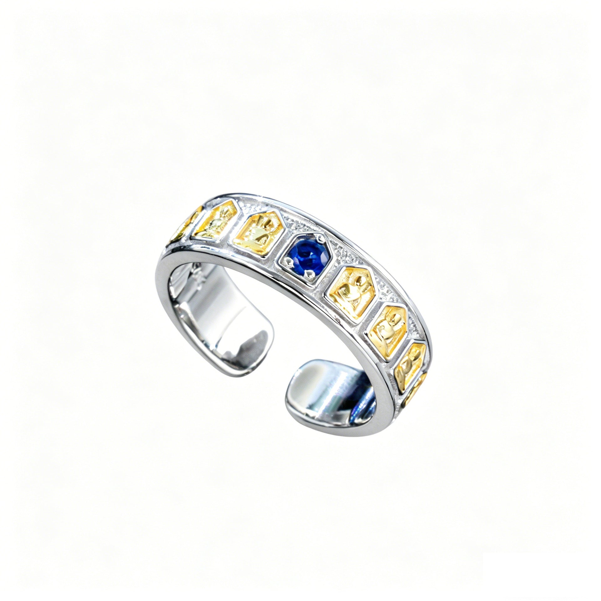 S925 Sterling Silver Lab Sapphire Open Ring, Vintage Versatile - Photo 5