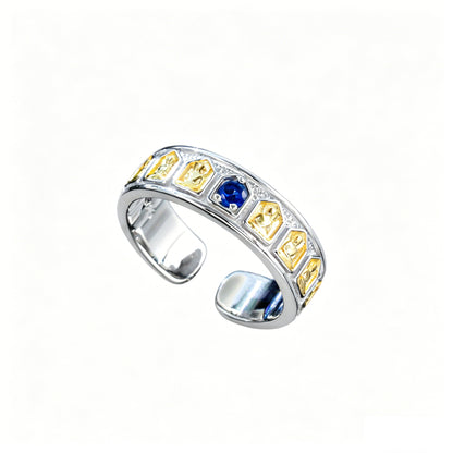 S925 Sterling Silver Lab Sapphire Open Ring, Vintage Versatile - Photo 5