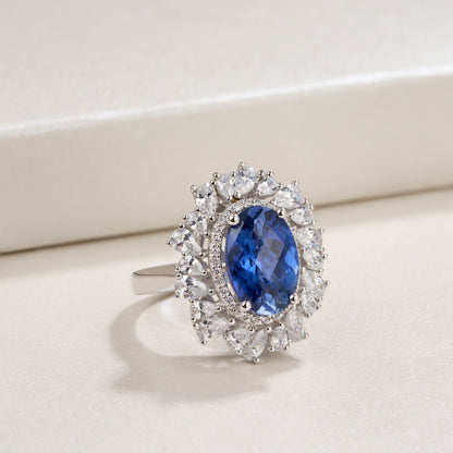 S925 Sterling Silver Lab Sapphire Ring Vintage Premium - Photo 1