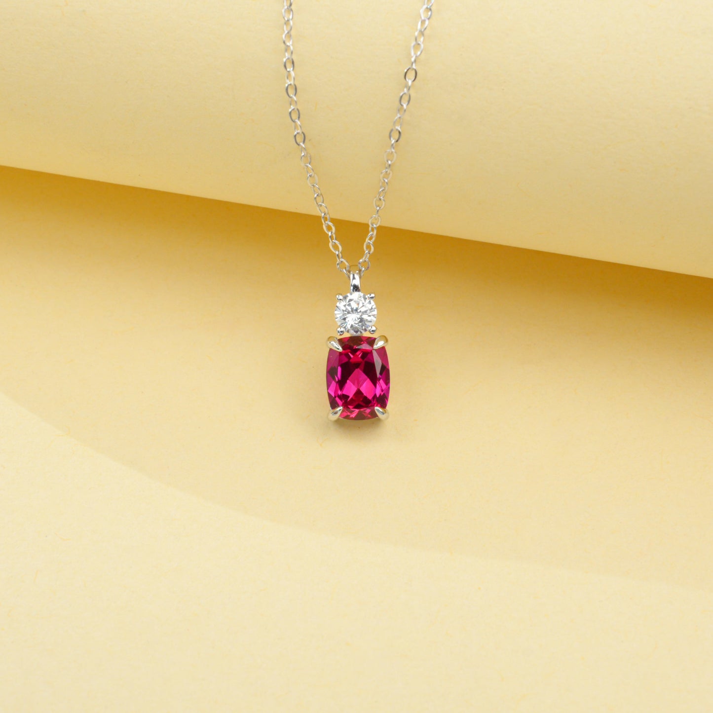 S925 Sterling Silver Lab Ruby Cushion Pave Choker Necklace, for Women - Photo 4