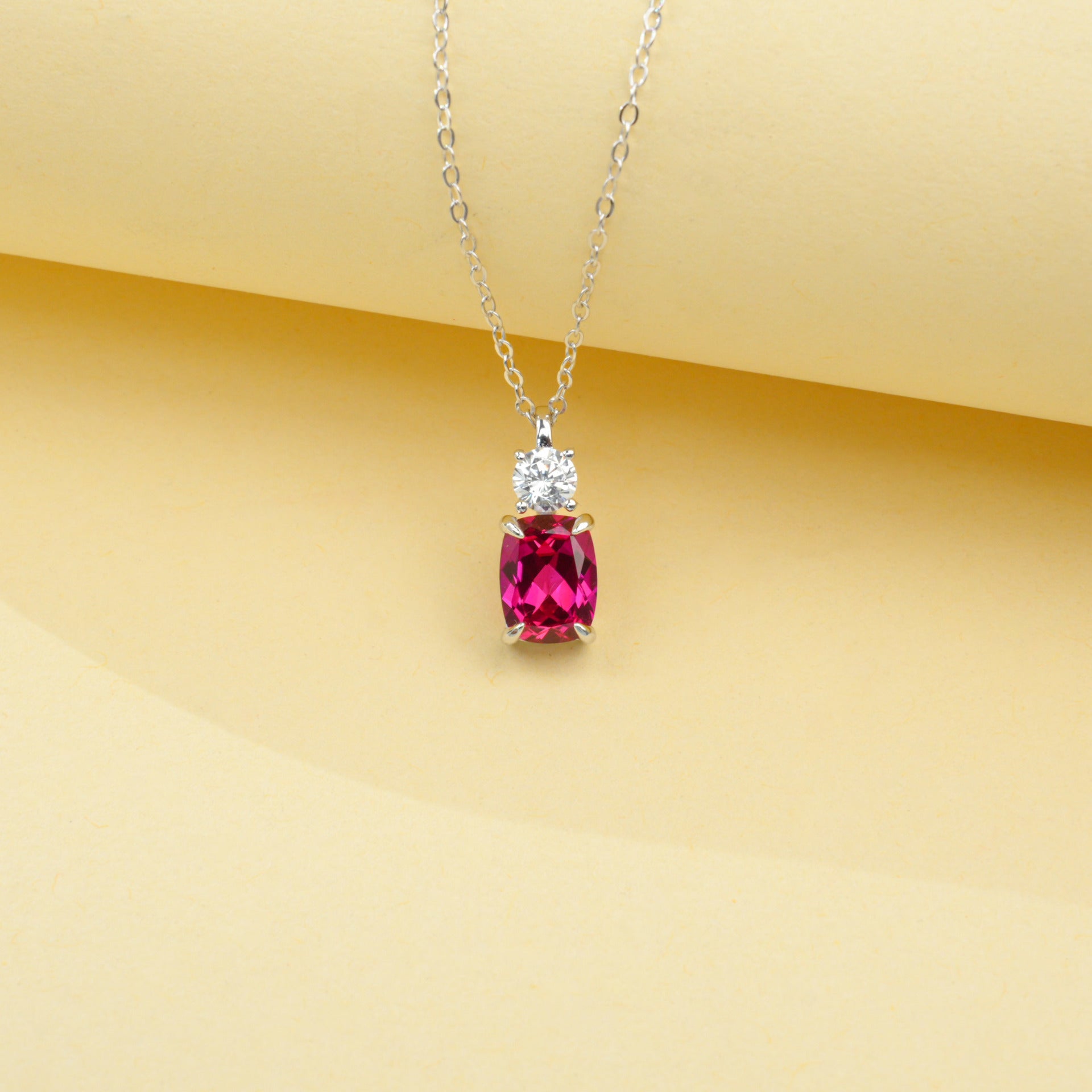 S925 Sterling Silver Lab Ruby Cushion Pave Choker Necklace, for Women - Photo 4