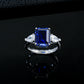 925 Sterling Silver Lab Sapphire Three-Stone Closed Ring, Vintage Premium - Photo 4