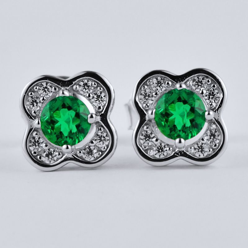 S925 Sterling Silver Lab Emerald Pave Earrings, Vintage Premium for Women - Photo 4