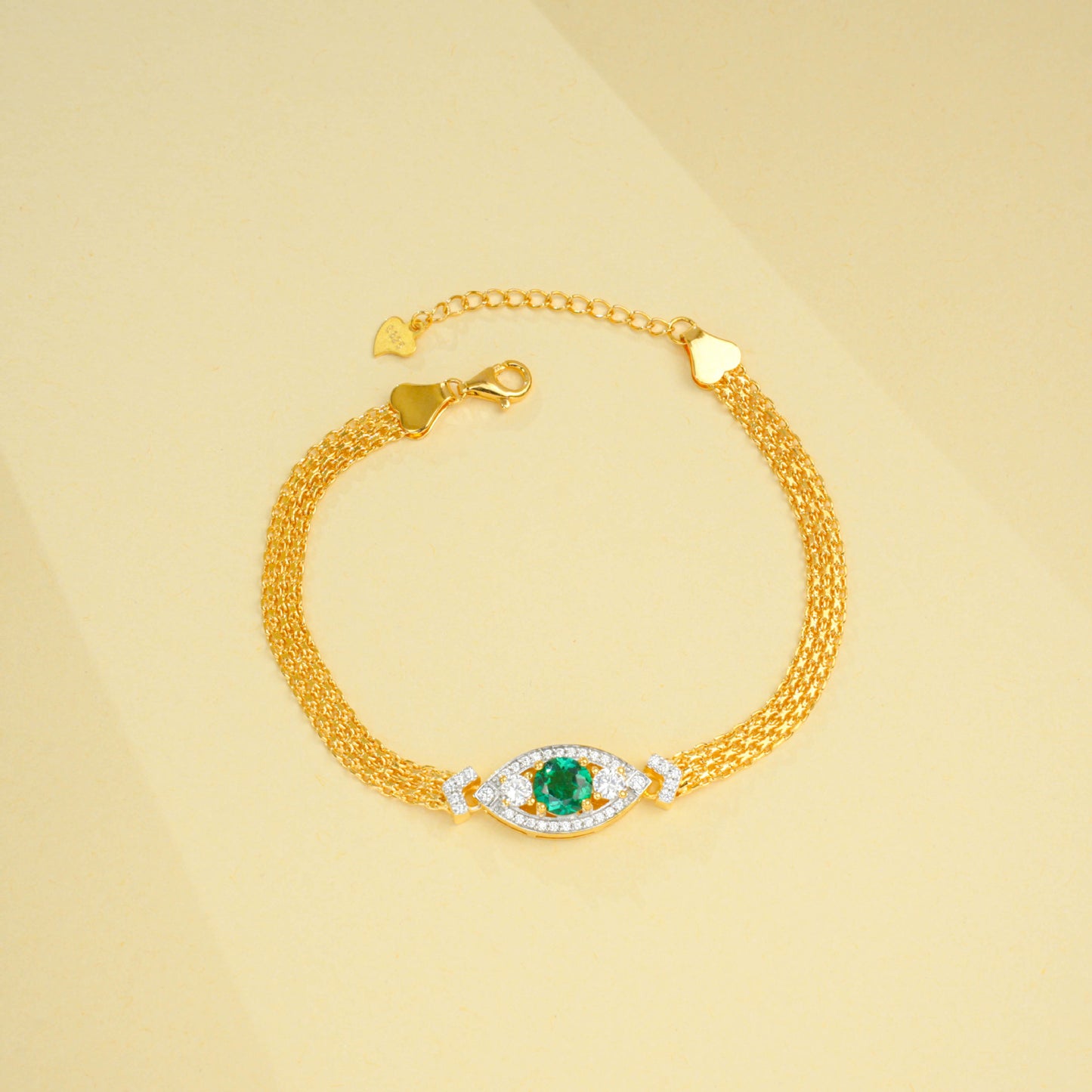 925 Sterling Silver Lab Emerald Evil Eye Bracelet for Women, Versatile - Photo 2