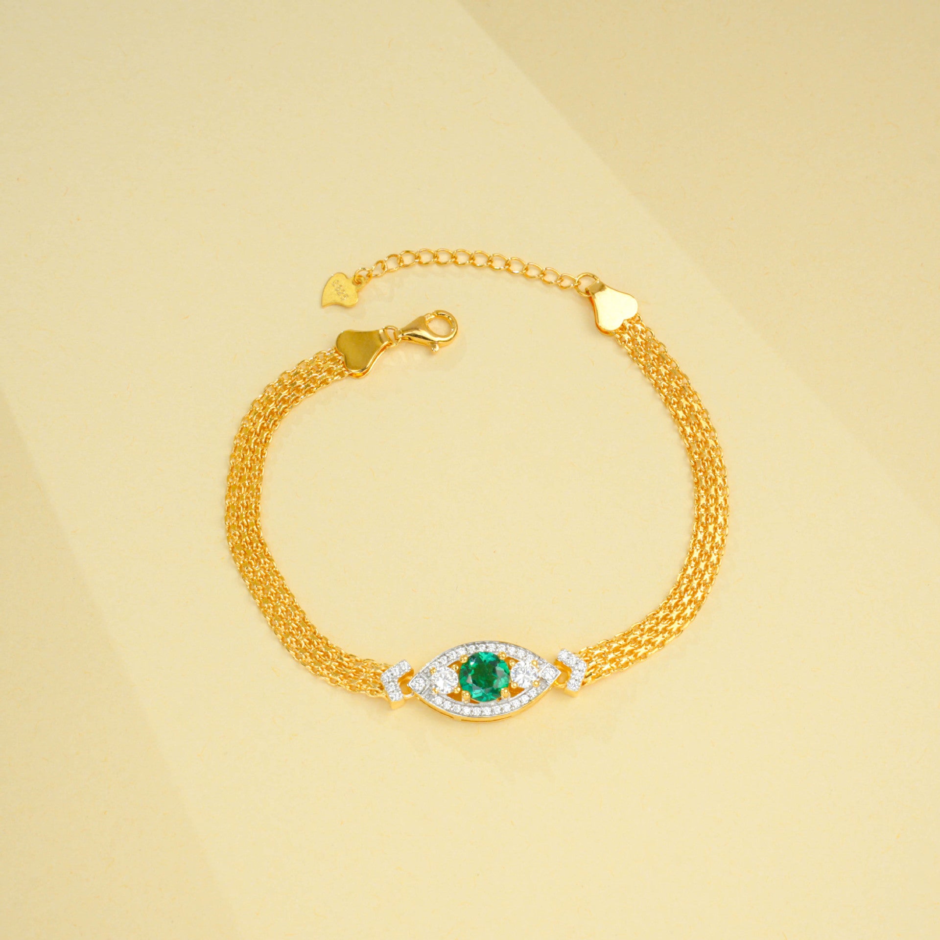 925 Sterling Silver Lab Emerald Evil Eye Bracelet for Women, Versatile - Photo 2