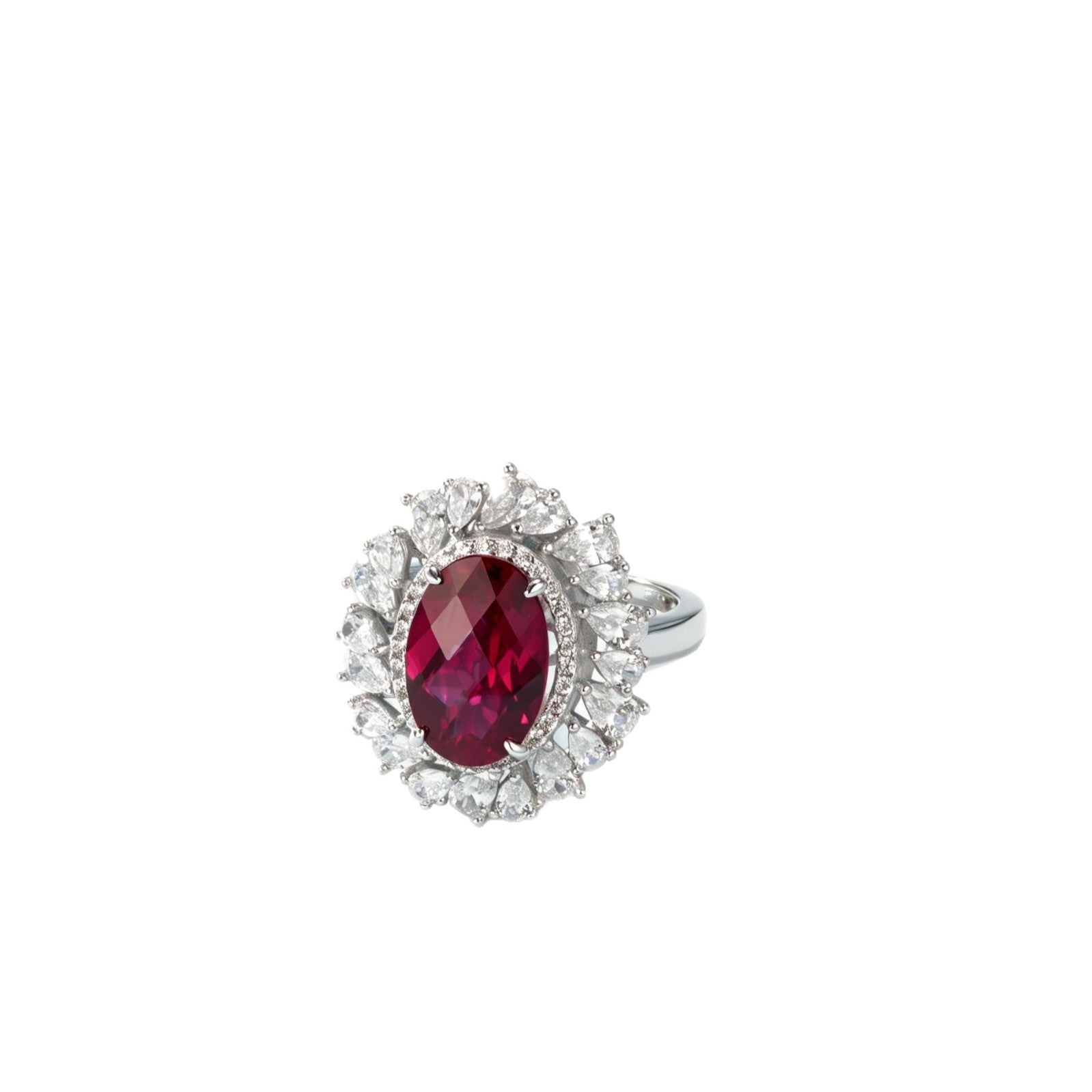 S925 Silver Lab Ruby Oval Ring, Bold Design - Photo 5
