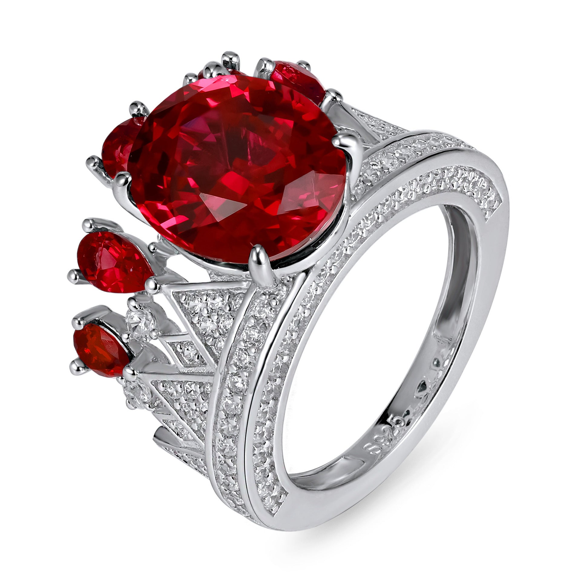 S925 Sterling Silver Lab Ruby Ring, Versatile Premium Design - Photo 5