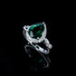 Teardrop Lab Emerald Ring 925 Silver Diamond Design, Premium Proposal Engagement - Photo 1