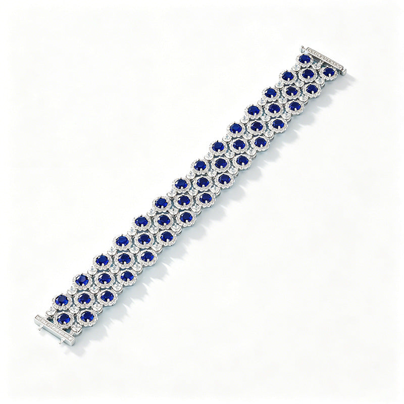 925 Sterling Silver Blue Nano Round Stone Bracelet, Luxurious Vintage Palace for Women - Photo 5