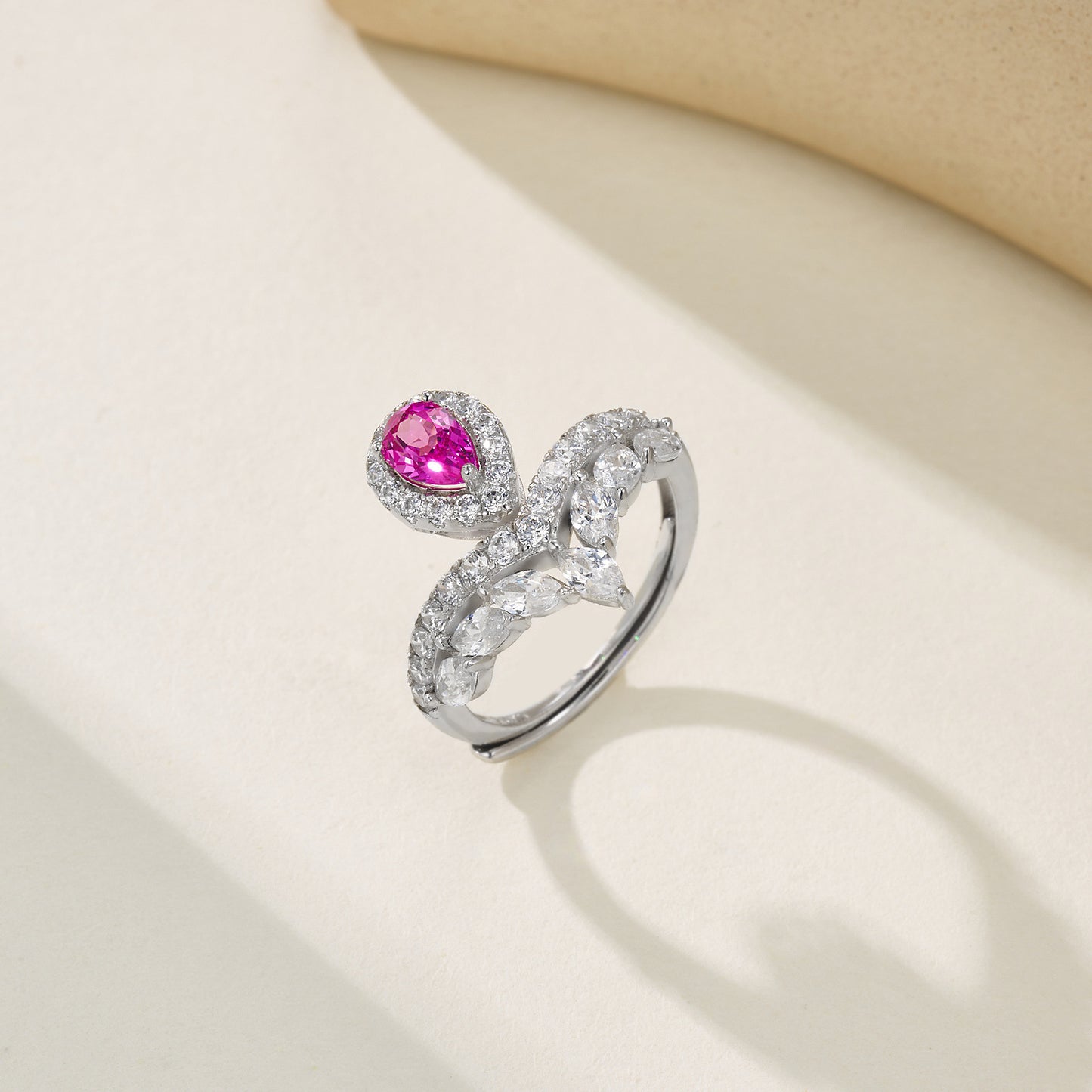 S925 Sterling Silver Lab coloured Gemstone Teardrop Crown Ring, Crown Proposal Birthday - Photo 3