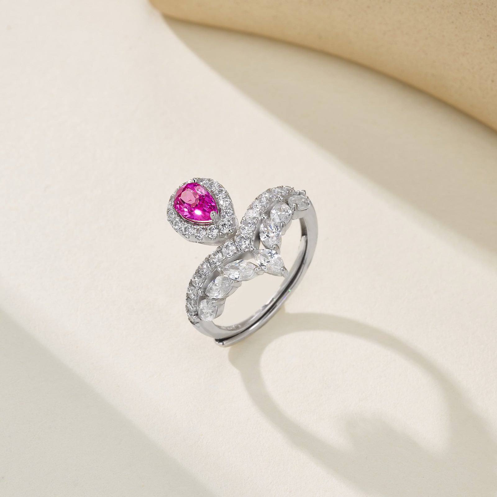 S925 Sterling Silver Lab coloured Gemstone Teardrop Crown Ring, Crown Proposal Birthday - Photo 3