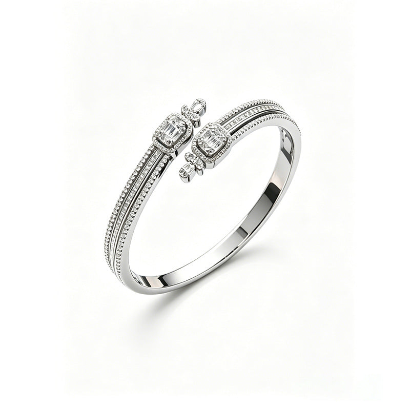 925 Sterling Silver Double-Ring Square Pave Bangle, Premium Delicate for Women - Photo 5
