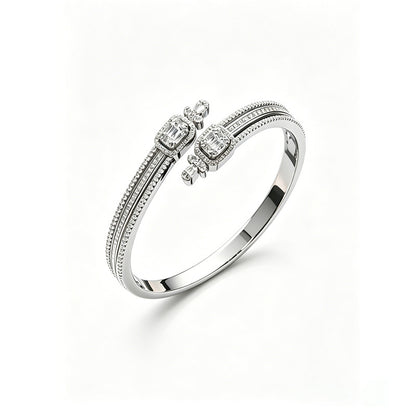 925 Sterling Silver Double-Ring Square Pave Bangle, Premium Delicate for Women - Photo 5