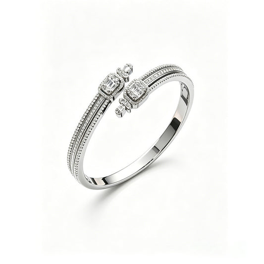 925 Sterling Silver Double-Ring Square Pave Bangle, Premium Delicate for Women - Photo 5