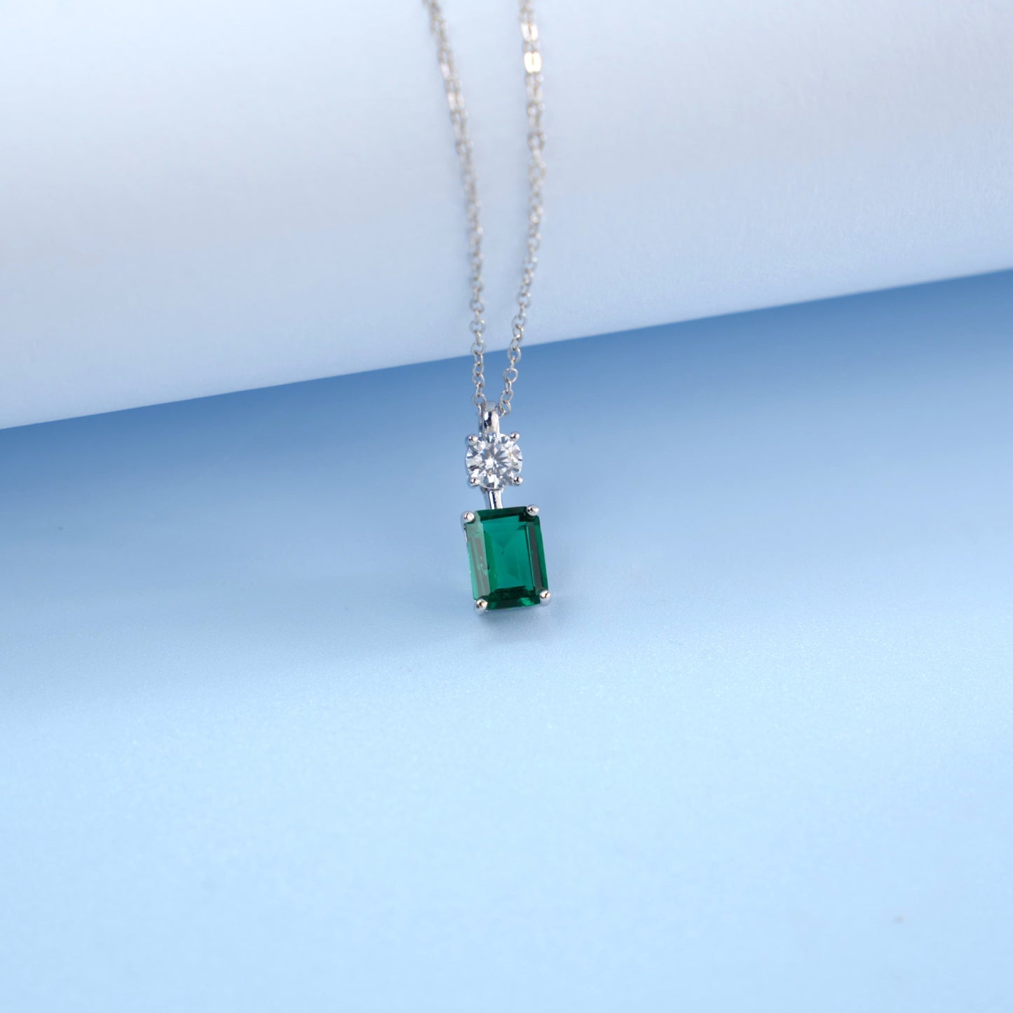 S925 Sterling Silver Lab coloured Gemstone Necklace, Round Diamond Simple - Photo 3