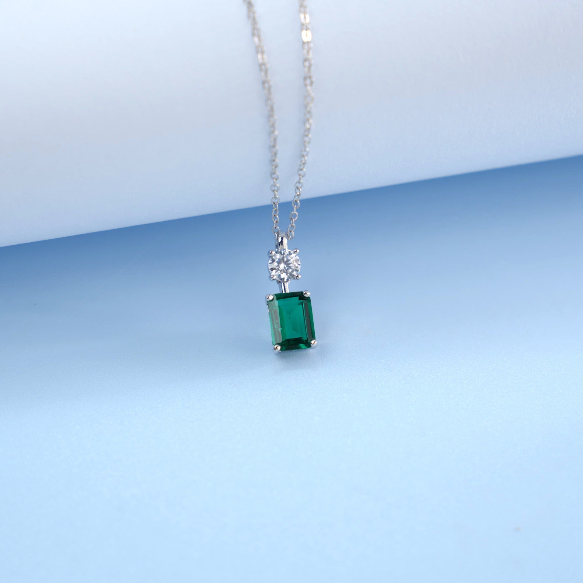 S925 Sterling Silver Lab coloured Gemstone Necklace, Round Diamond Simple - Photo 3