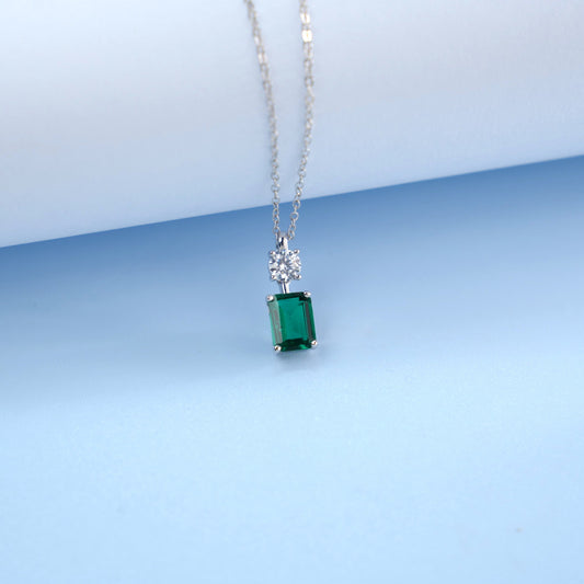 S925 Sterling Silver Lab coloured Gemstone Necklace, Round Diamond Simple - Photo 3