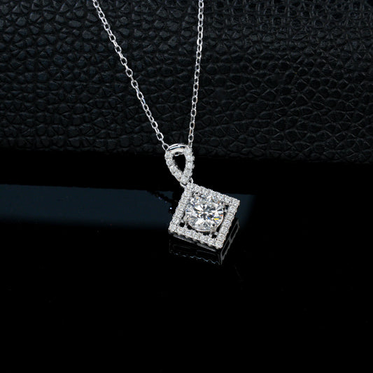S925 Sterling Silver Lab Diamond Square Halo Necklace, Premium - Photo 2