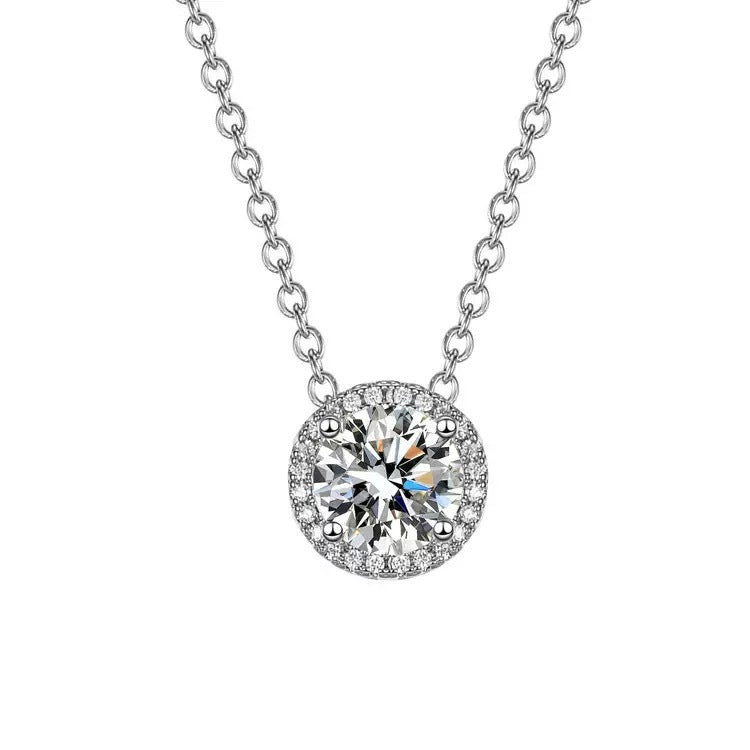 S925 Silver 4-Claw Halo Solitaire Necklace, Classic Necklace Holiday - Photo 5