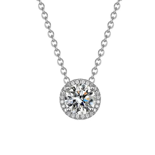 S925 Silver 4-Claw Halo Solitaire Necklace, Classic Necklace Holiday - Photo 5