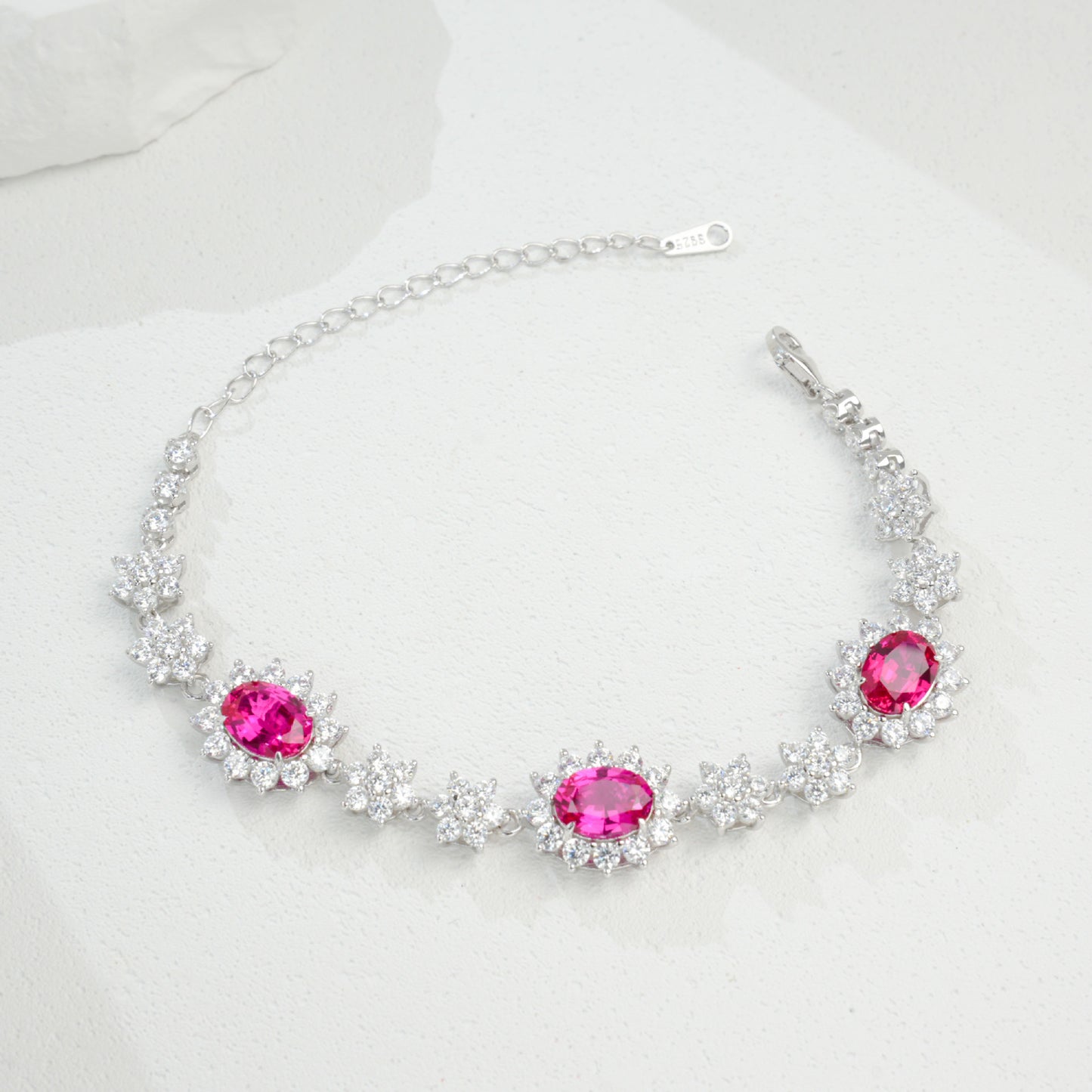 S925 Sterling Silver Lab Ruby Bracelet, Sparkling Versatile Gift - Photo 4