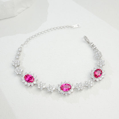 S925 Sterling Silver Lab Ruby Bracelet, Sparkling Versatile Gift - Photo 4